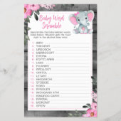 Word Scramble Game Olifant Roze Bloemen Flyer (Voorkant)