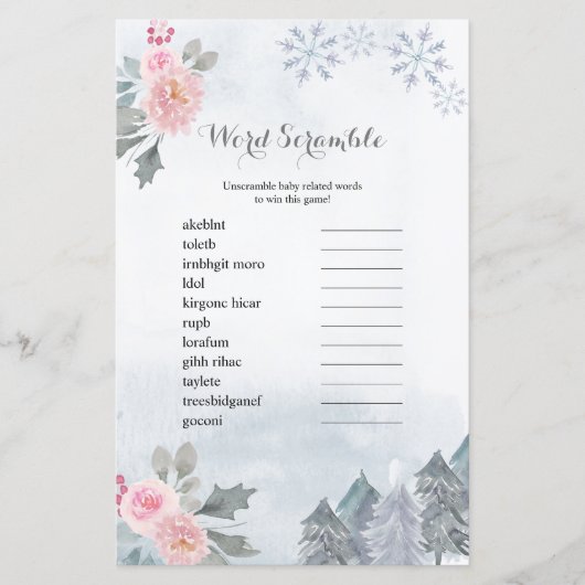 Word Scramble Game Winter Floral Snowflakes (Voorkant)
