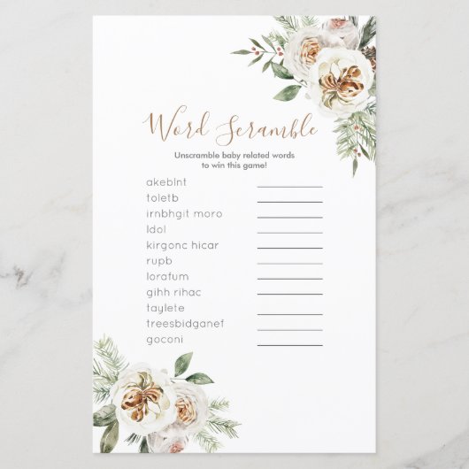 Word Scramble Game Winter White Floral Kerstmis (Voorkant)
