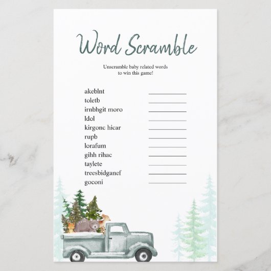 Word Scramble Game Winter Woodland Pine Trees (Voorkant)