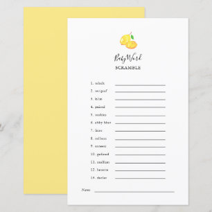 Word Scramble Lemon Baby shower Game Elegant