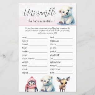 Word Scramble Roze Winter Meisje Baby shower Spel