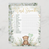 Word Scramble Teddy Bear Greenery Baby shower Game Kaart (Voorkant / Achterkant)