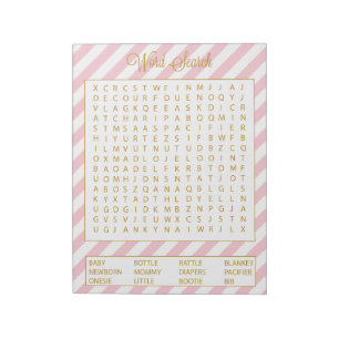 Word Search Pink Baby shower Game 40 vellen Notitieblok