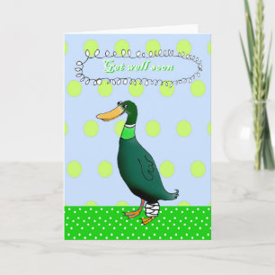 Word snel gezond, groene eend met verbonden been. kaart