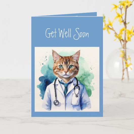 Word snel goed Grappig Kat Scan Dokter Dier Kaart (Gele Bloem)
