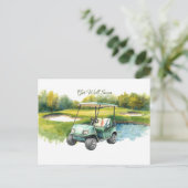 Word snel weer beter met Golf Cart op het grasveld Briefkaart (Staand voorkant)