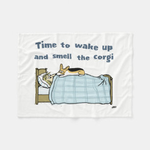 Word wakker en ruik de Corgi Funny Dog Cartoon Fleece Deken