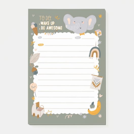 Word wakker en wees Geweldige met Olifant Post-it® Notes (Voorkant)