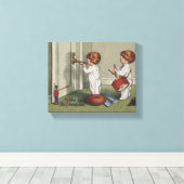 Word wakker met de kerstschattige illustratie van  canvas afdruk (Insitu (Houten vloer))