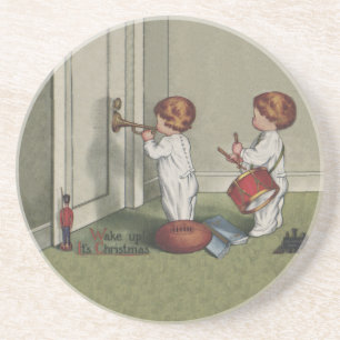 Word wakker met de kerstschattige illustratie van  zandsteen onderzetter