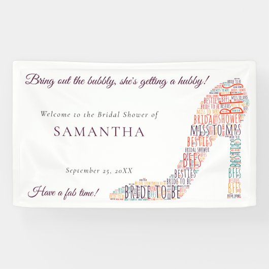 Wordart Schoen Naam Fun Paarse Vrijgezellenfeest Spandoek (Horizontaal)