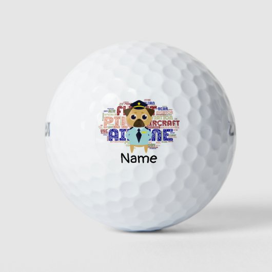 Wordcloud Airplane Pilot Art Golfballen (Voorkant)