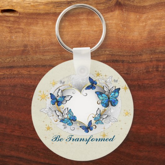 Worden getransformeerd Quote hart en blauwe vlinde Sleutelhanger (Achterkant)