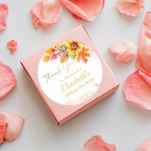 Wordt verliefd herfstloof bruids douche uitnodigin ronde sticker