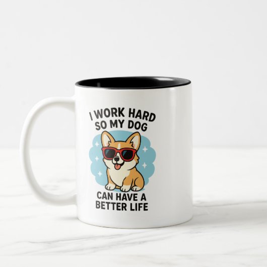 Work Hard For My Dog Tweekleurige Koffiemok (Links)