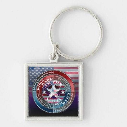 Work Hard Play Hard In The USA Keychain (Voorkant)