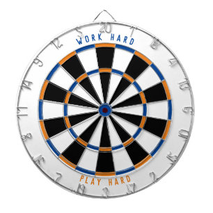 "WORK HARD PLAY HARD"-spelruimte zwart/blauw/Oranj Dartbord