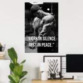 Work in Silence Rest in Peace Gym Motivation Quote Poster (Thuiskantoor)