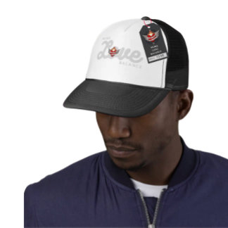 WORK LOVE BALANCE in grey script lettering Trucker Pet