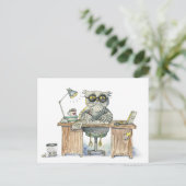 Workaholic nachtuil briefkaart (Staand voorkant)