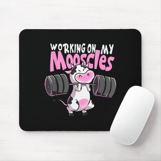 Working On My Mooscles Funny Gym Cow Weightlifting Muismat (Met muis)