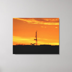 Workover Rig Silhouet bij zonsondergang Canvas Afdruk