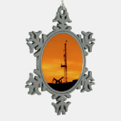 Workover Rig Silhouette op Sunset Tin Sneeuwvlok Ornament (Links)