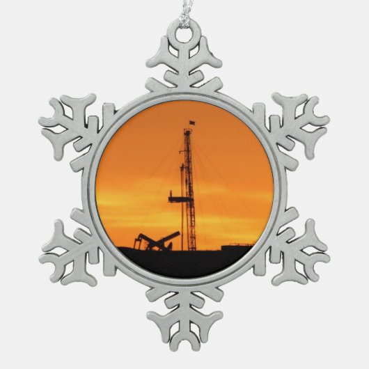 Workover Rig Silhouette op Sunset Tin Sneeuwvlok Ornament (Voorkant)