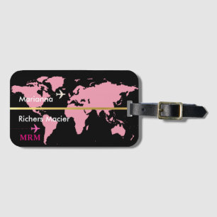 world airplane travel custom pink bagagelabel