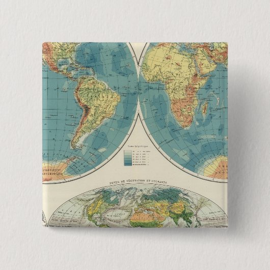 World Atlas Map 2 Vierkante Button 5,1 Cm (Voorkant)