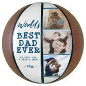 World Best Dad Blue 3 Photo Collage Keepslag Basketbal (Verticaal)