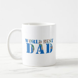 World Best DAD, Elegante Natuur Typografie Blauw Koffiemok