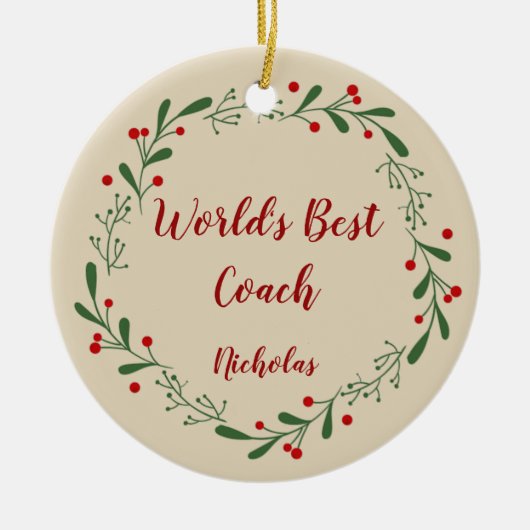 World Best Teacher Coach Custom Name Kerstmis Keramisch Ornament (Voorkant)