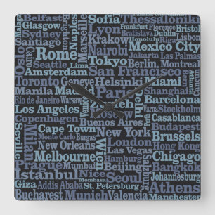 World Cities wall clocks Vierkante Klok