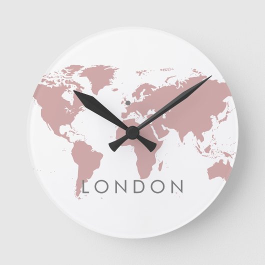 World Clock Custom Elegant City Time Zone Roze Ronde Klok (Voorkant)