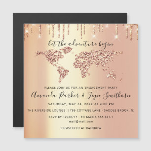 World Destination Map Wereldbol Bridal Wedding VIP Magnetische Uitnodiging