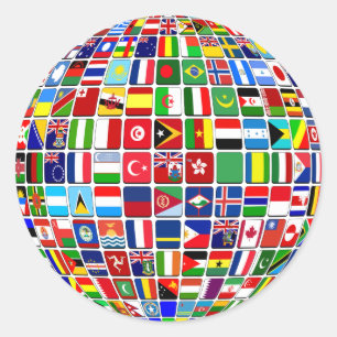 World Flags Wereldbol, International, Ronde Sticker