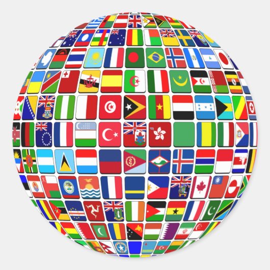 World Flags Wereldbol, International, Ronde Sticker (Voorkant)