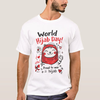 World Hijab Day Cute Cat Illustration – Proud to W T-shirt