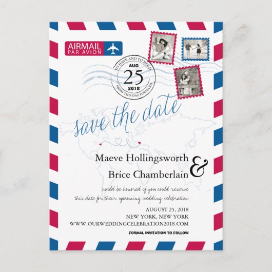 World Locations Airmail Bewaar de datum Aankondigingskaart (Voorkant)