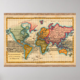 World Map 1700s Antique  Poster