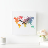 world map 5 vierkante klok (Huis)