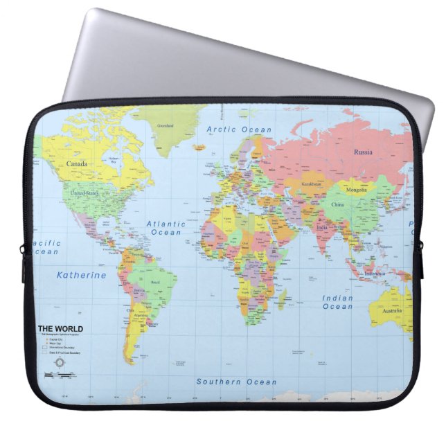 World Map Add Name Padded Laptop Sleeve (Voorkant)