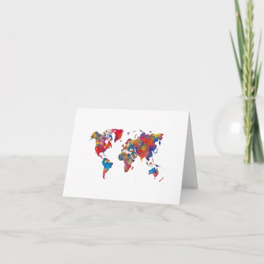 World map in watercolor bedankkaart (Voorkant)