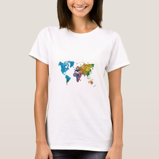 World map in watercolor t-shirt (Voorkant)