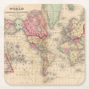 World Mercator proj Map door Mitchell Vierkante Kartonnen Onderzetter