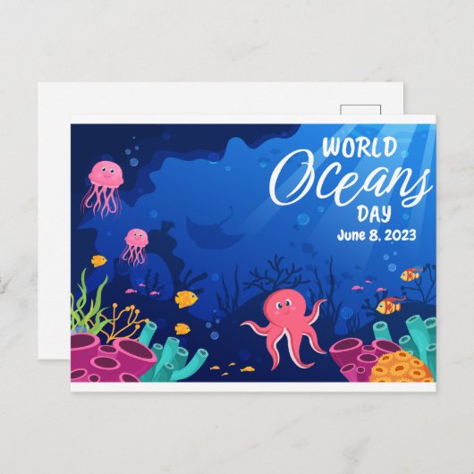 World Oceans Day Underwater Scene Aangepaste tekst Briefkaart (Voorkant / Achterkant)