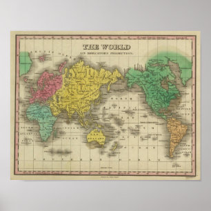World on Mercator-projectie Poster