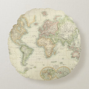 World on Mercator-projectie Rond Kussen